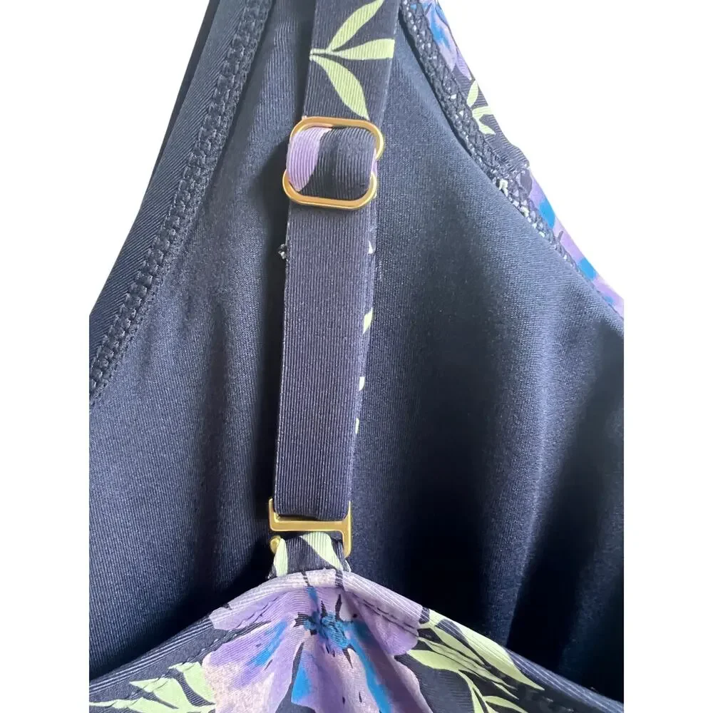 Lands' End Wmns XLARGE V-neck Tulip Wrap UPF 50 Swimsuit One Piece Navy Purple